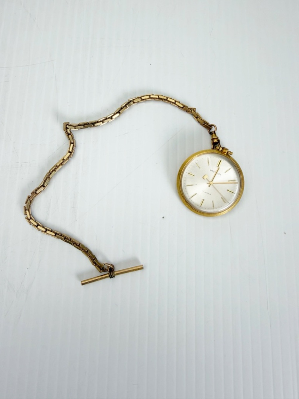 Vintage Westclox 17 Jewels Gold Manual Wind Chain Pocket Watch AS IS
